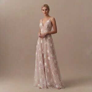 Helsi Josephine Sleeveless V-Neck Formal Maxi Dress 3-D Beaded NWT, Size S